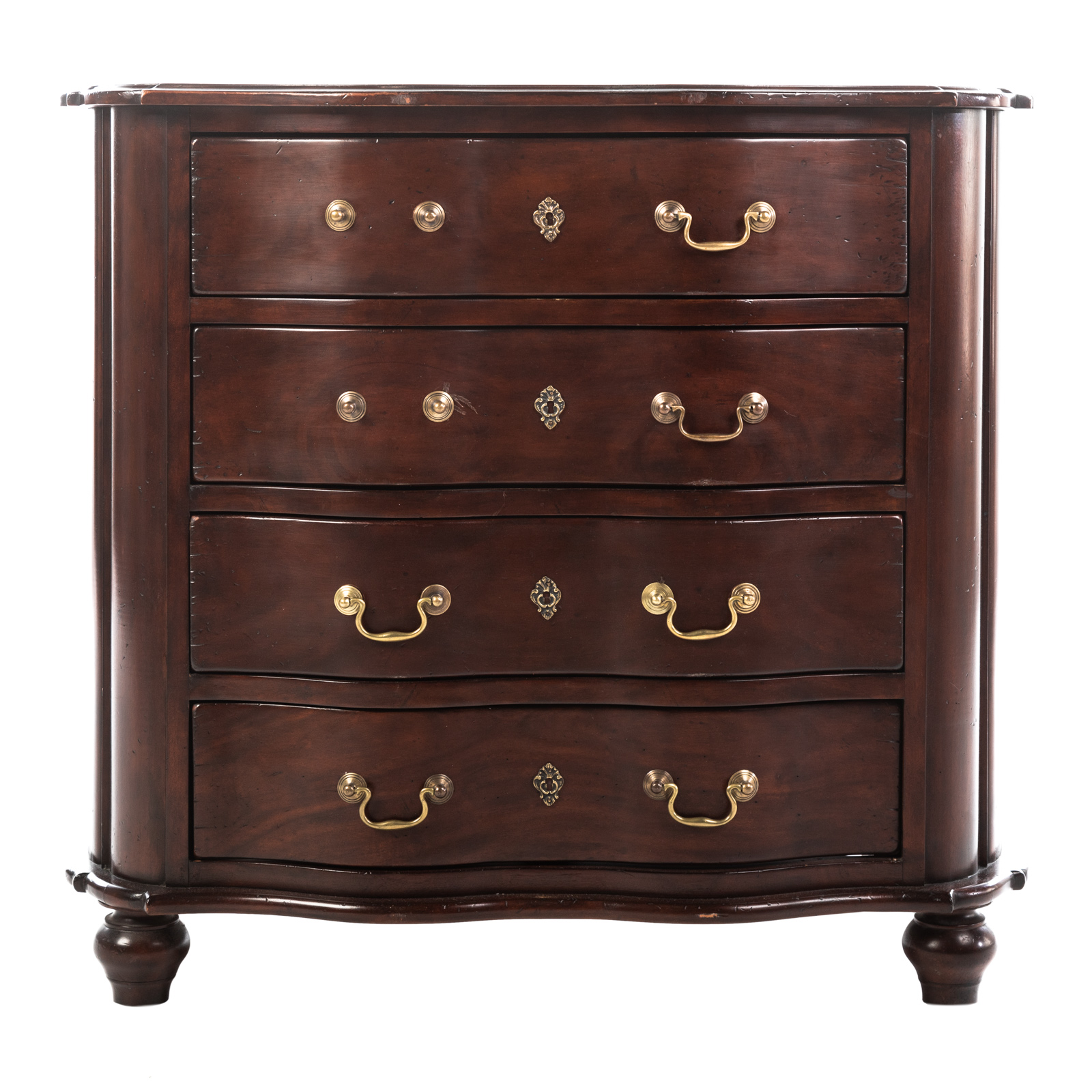 Appraisal: MAHOGANY DISTRESSED SERPENTINE-FRONT CHEST in H in W in D