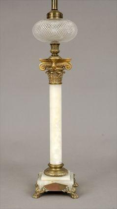 Appraisal: Victorian Gilt-Metal Mounted Alabaster and Cut Glass Banquet Lamp Converted