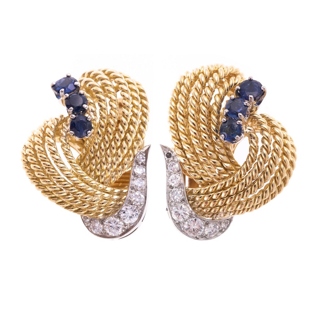 Appraisal: Vintage Tiffany Sapphire Diamond Earrings in K K yellow gold