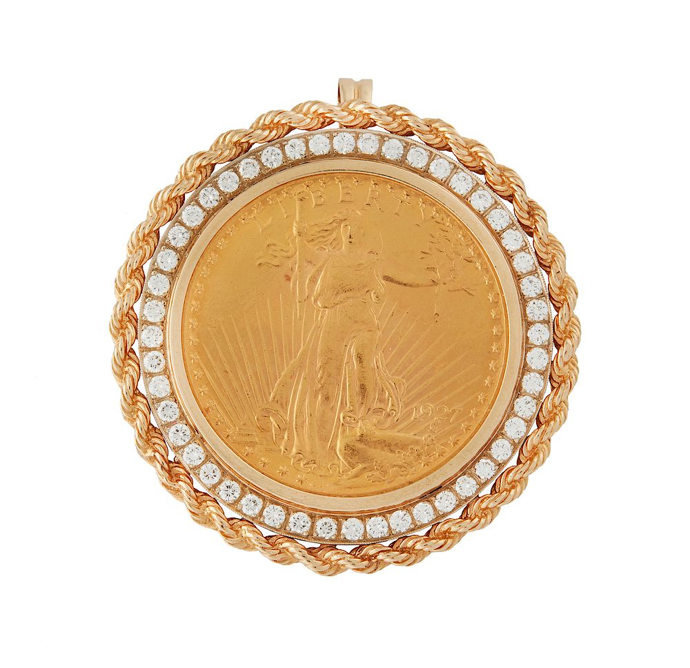 Appraisal: St Gaudens Gold Coin Pendant St Gaudens gold coin in