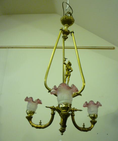 Appraisal: A PAIR OF VICTORIAN GILDED BRASS LIGHT PENDANTS the foliate