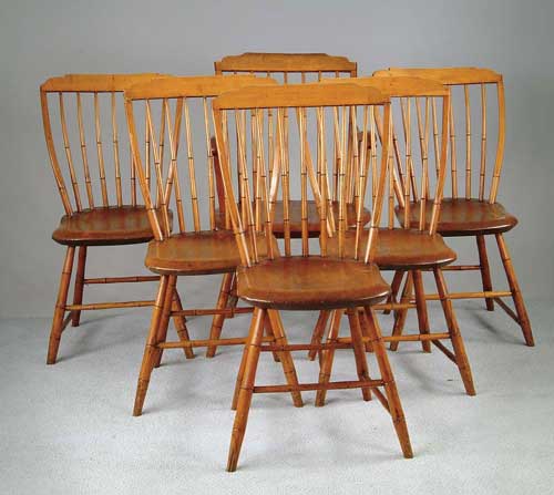 Appraisal: FINE SET OF SIX MATCHING STEPDOWN WINDSOR CHAIRS Five side