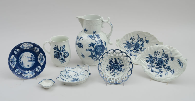 Appraisal: GROUP OF EIGHT ENGLISH BLUE TRANSFER-PRINTED PORCELAIN ARTICLES Comprising a