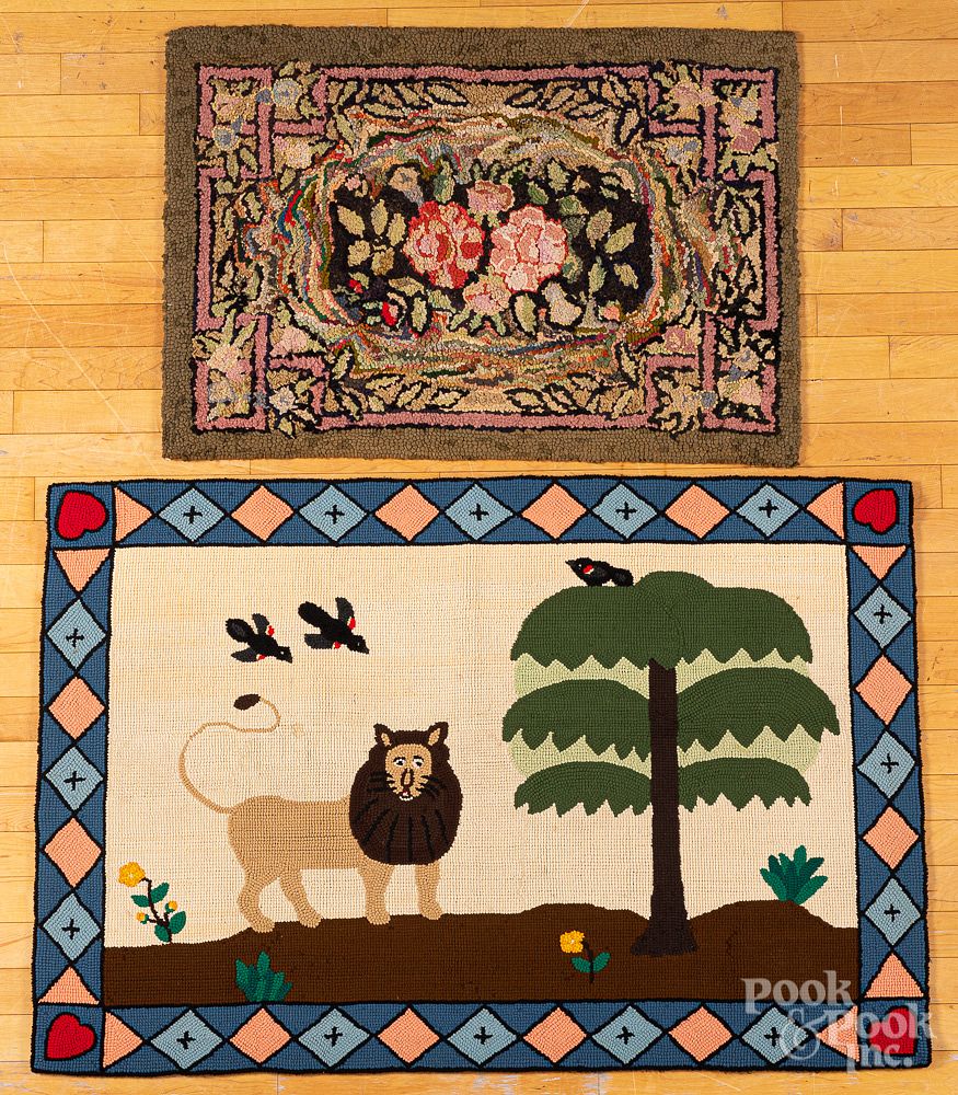 Appraisal: Two American hooked rugs Two American hooked rugs x and