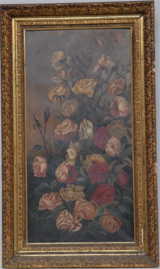 Appraisal: A VICTORIAN OIL ON CANVAS Floral still life in a