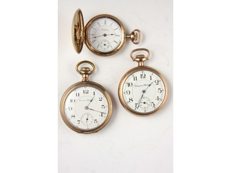 Appraisal: Three Antique Hampden Pocket Watches the first -size late th