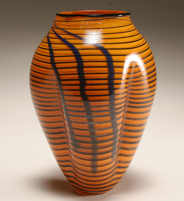 Appraisal: Stephen Rolfe Powell American Studio glass vase Orange with black