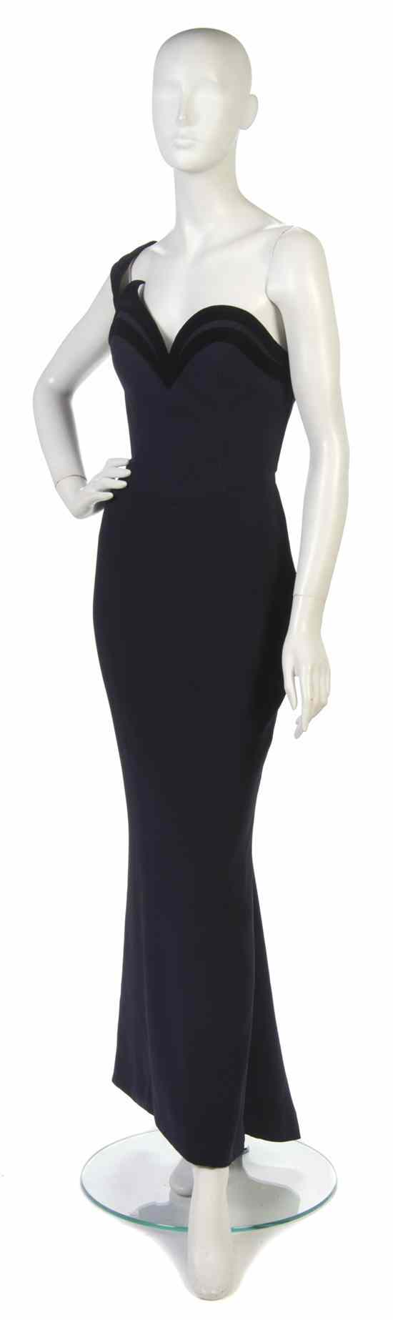 Appraisal: A Thierry Mugler Navy Crepe Evening Gown with black velvet