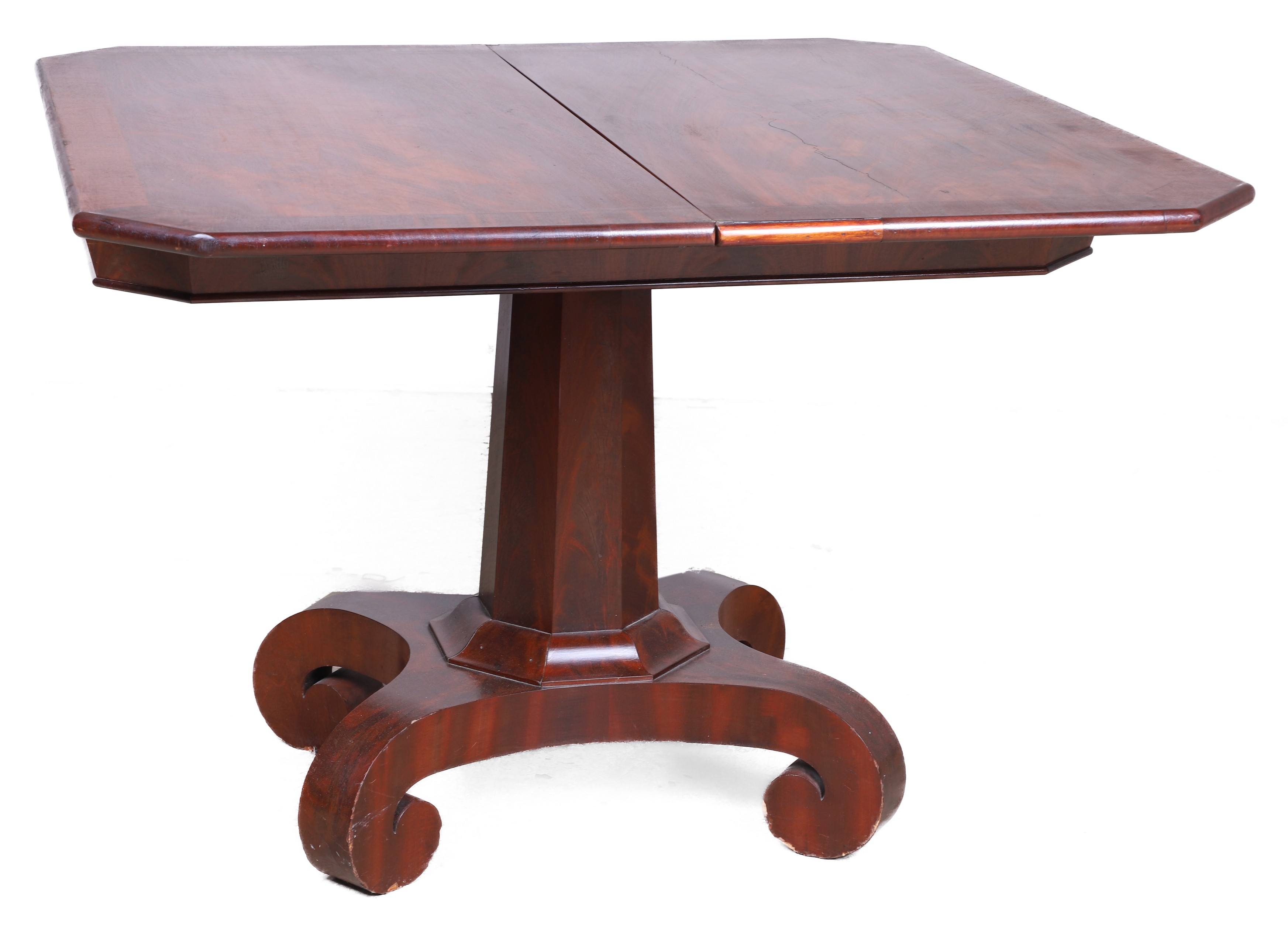 Appraisal: Empire style mahogany flip top game table banded mahogany top