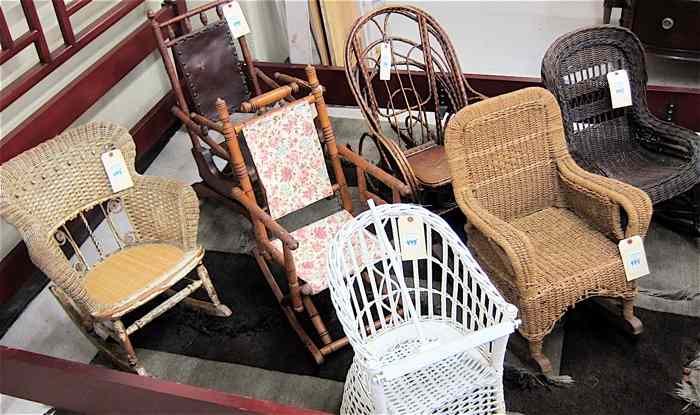 Appraisal: A VARIETY OF SEVEN CHILDREN'S CHAIRS platform rockers reed rockers