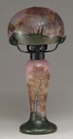 Appraisal: LEGRAS ACID-ETCHED ENAMELED LAMP Scenic with acid-etched and enameled brown