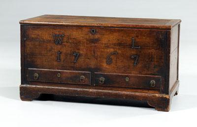 Appraisal: Chippendale lift-top chest dated pine throughout top with wrought strap