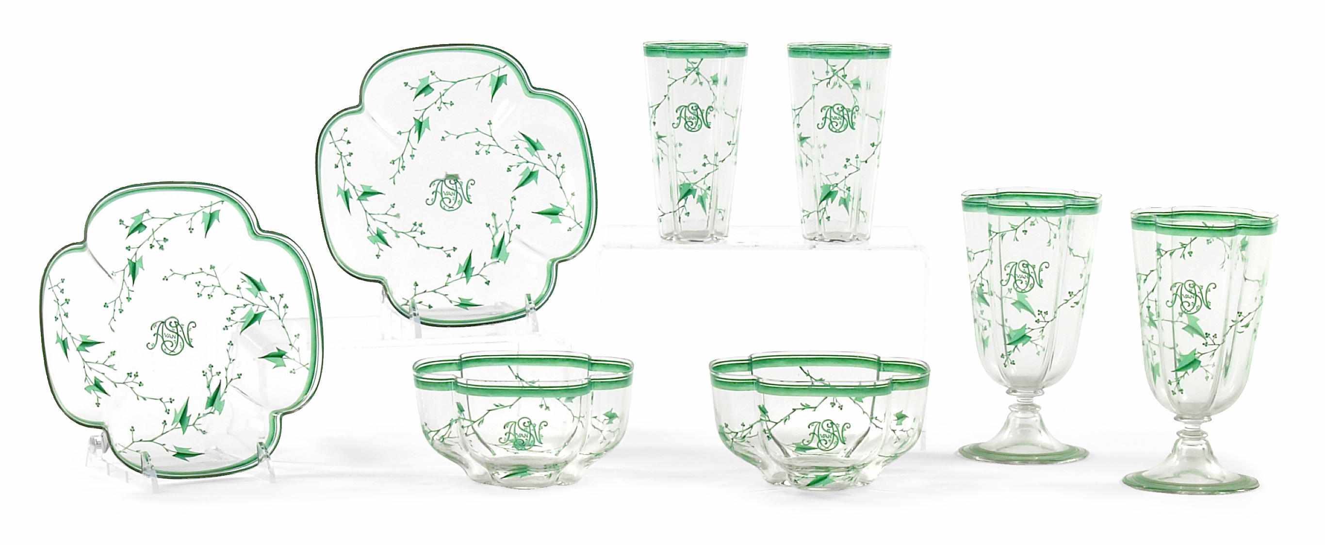 Appraisal: A suite of green translucent enamel decorated glass first quarter