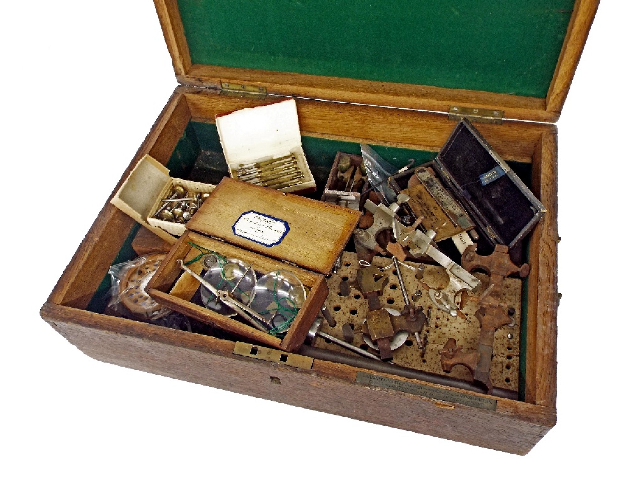 Appraisal: Wooden box containing a quantity of miscellaneous horological precision tools