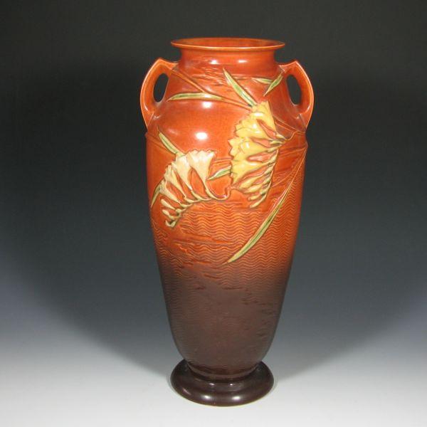 Appraisal: Roseville Freesia floor vase in brown Marked Roseville USA -