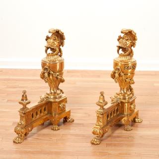 Appraisal: Pair large French Baroque style bronze chenets Pair large French