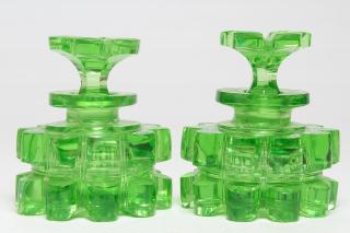 Appraisal: Pair of American Art Glass Perfume Bottles Transparent green Each