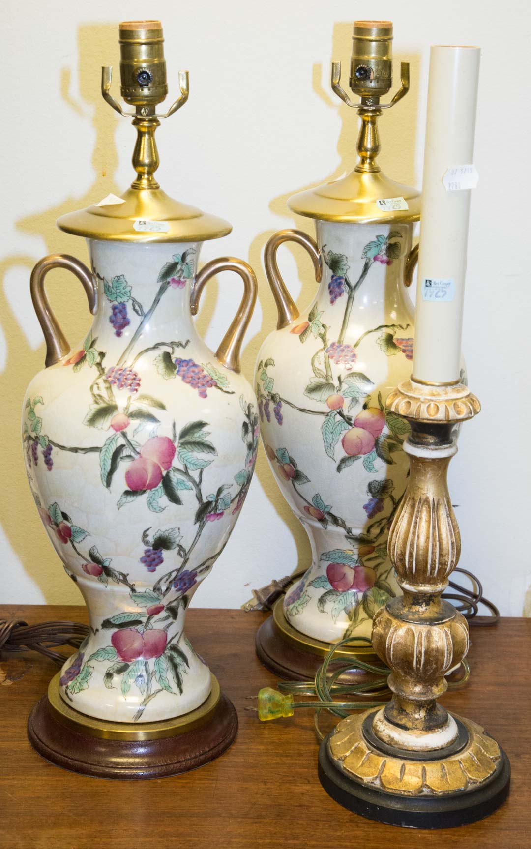 Appraisal: Pair of vase-form lamps a candlestick lamp