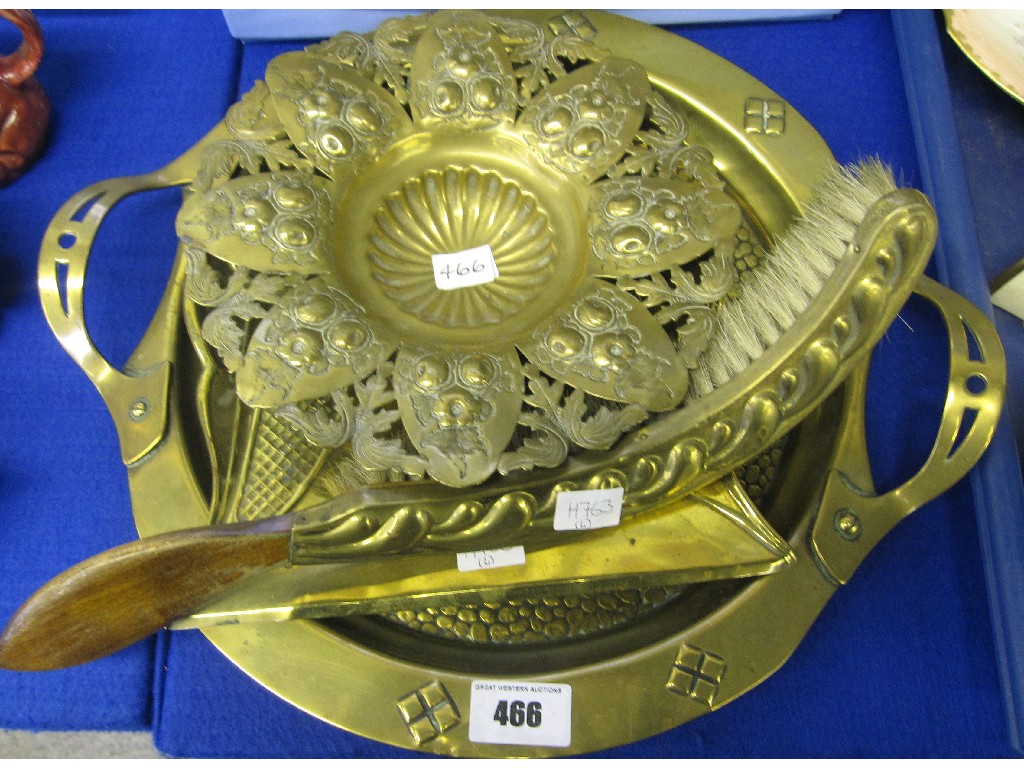 Appraisal: Lot comprising Art Nouveau style crumb scoop brass dish and