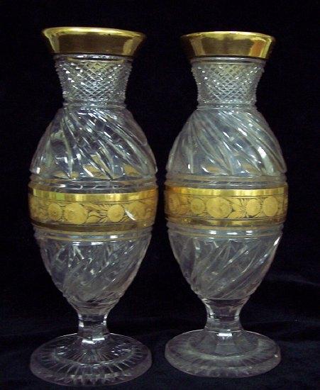 Appraisal: A pair of Continental cut glass vases of oviform shape