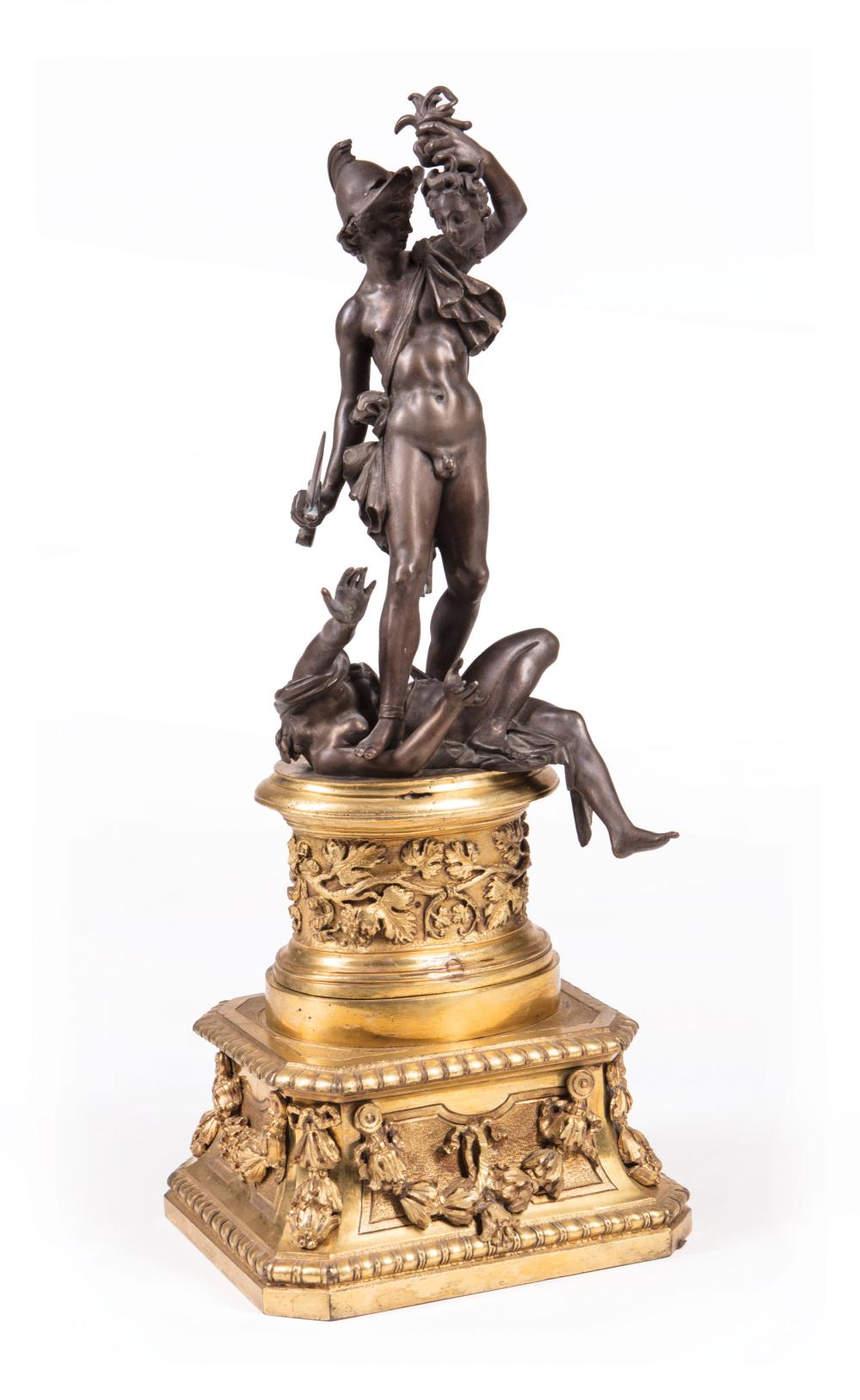 Appraisal: Patinated Bronze Figural Group of Perseus Defeating Medusa h in