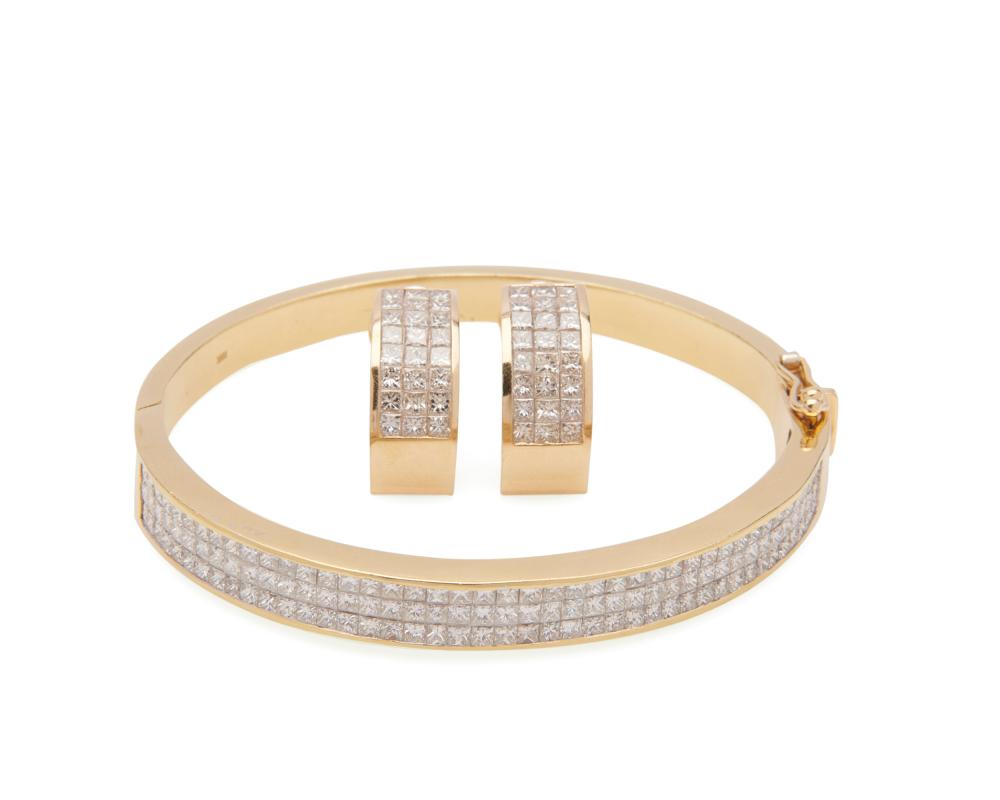 Appraisal: K Gold and Diamond Suite comprising a bracelet and earclips