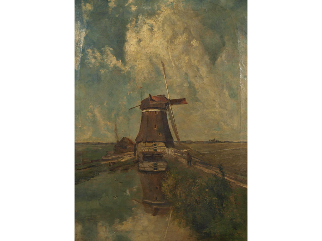 Appraisal: Dutch School Windmill in Polder Landscape th c oil on