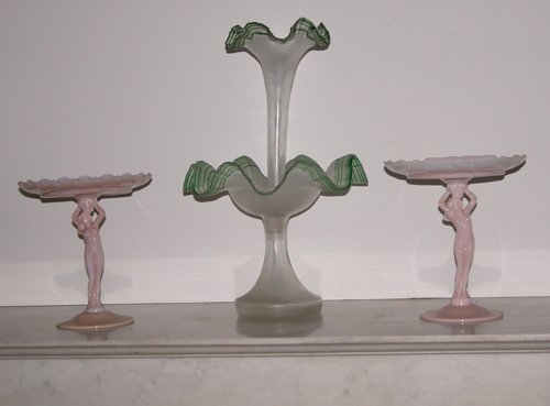 Appraisal: Title Pair Cambridge Glass Crown Tuscan Comports with nude bases