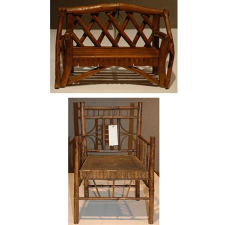 Appraisal: Adirondack Style Twig Child's Chair Together with a Similar Doll's