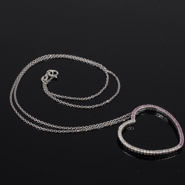 Appraisal: White Gold K Diamond Pink Sapphire Open Heart Pendant Necklace