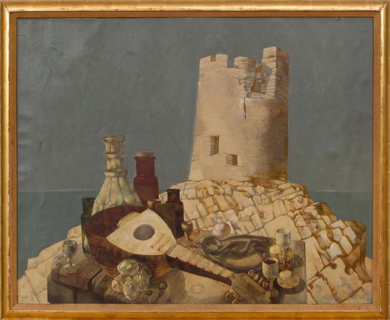 Appraisal: CARLYLE BROWN - STILL LIFE WITH TOWER AND MANDOLIN Oil