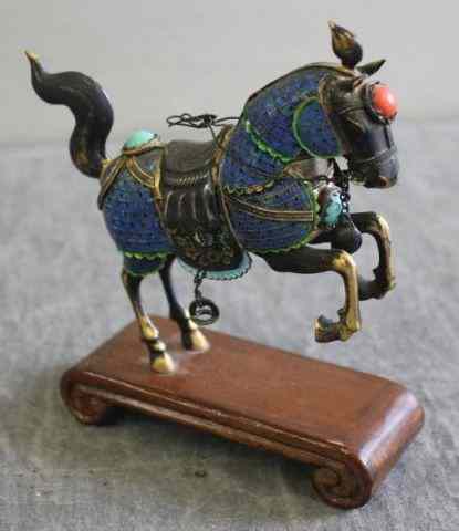 Appraisal: Chinese Gilt Silver and Enamel Horse on Stand From a