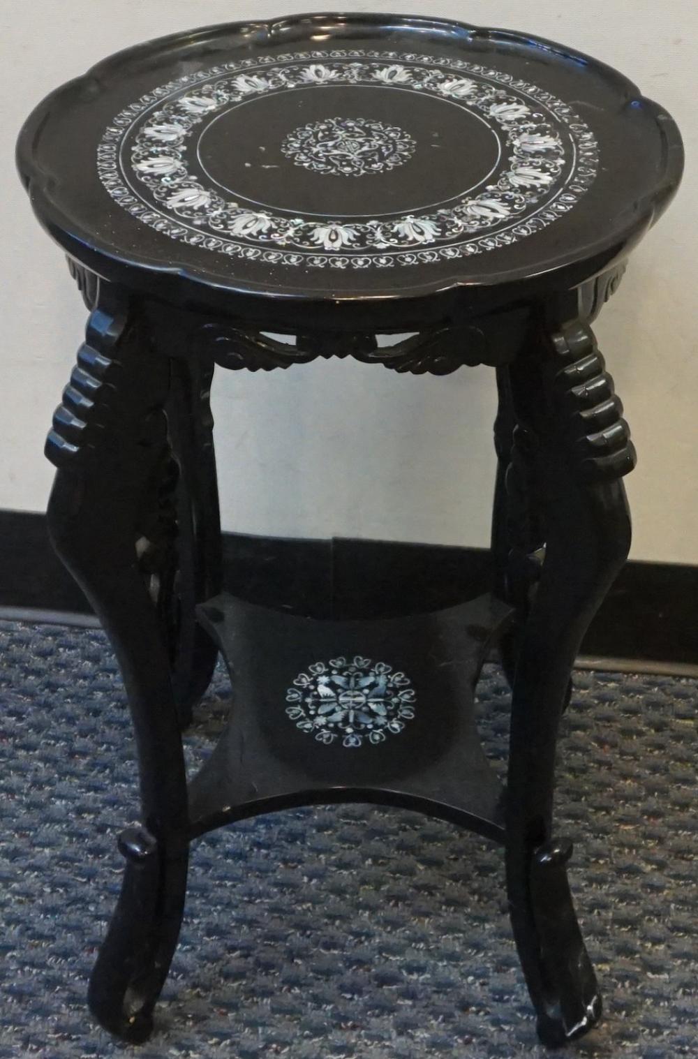 Appraisal: Korean Mother of Pearl Inlaid Black Lacquered Round Table x