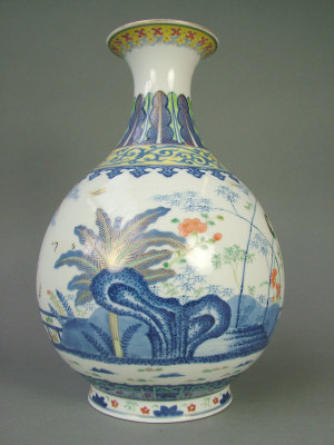 Appraisal: th century Chinese vase painted with birds perched on bamboo