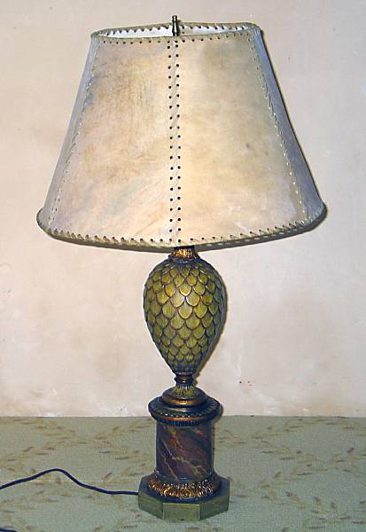 Appraisal: A Neoclassical style painted and parcel gilt lamp and patinated