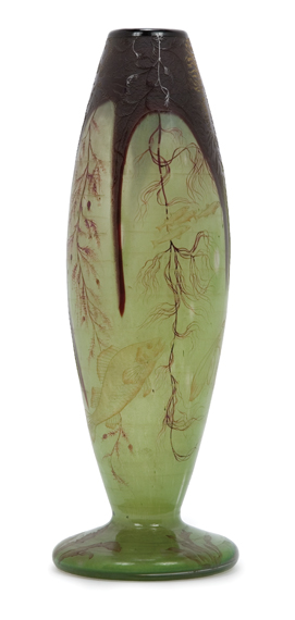 Appraisal: Daum Internally Decorated Acid Etched and Enameled Glass Aquatic Vase