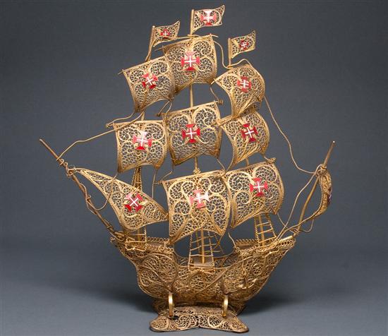 Appraisal: Continental gilt-filigree and enamel galleon th century enamel Maltese crosses