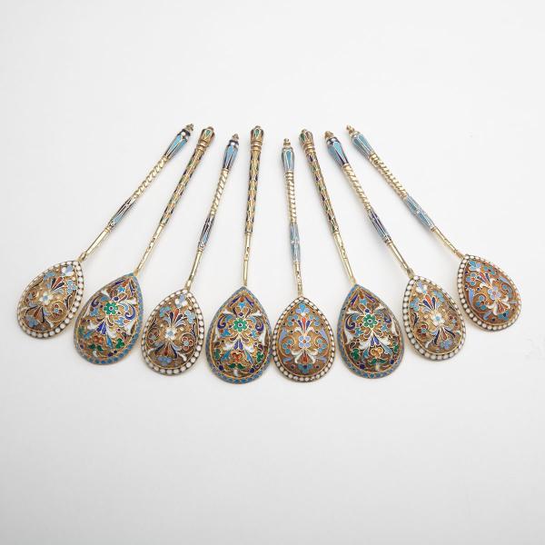 Appraisal: Eight Russian Silver and Cloisonn Enamel Spoons various makers th