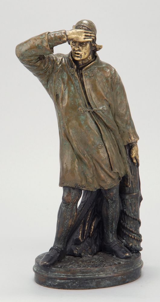 Appraisal: CAST BRONZE STATUE th CenturyOf a fisherman in oilskins Height