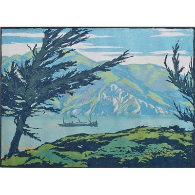 Appraisal: SCHOOL OF WILLIAM RICE Woodblock print of glacier lake USA