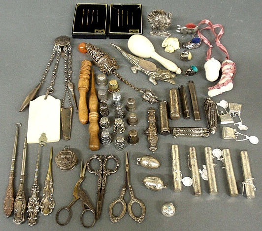 Appraisal: - Group of silver sewing and needlework items small silver