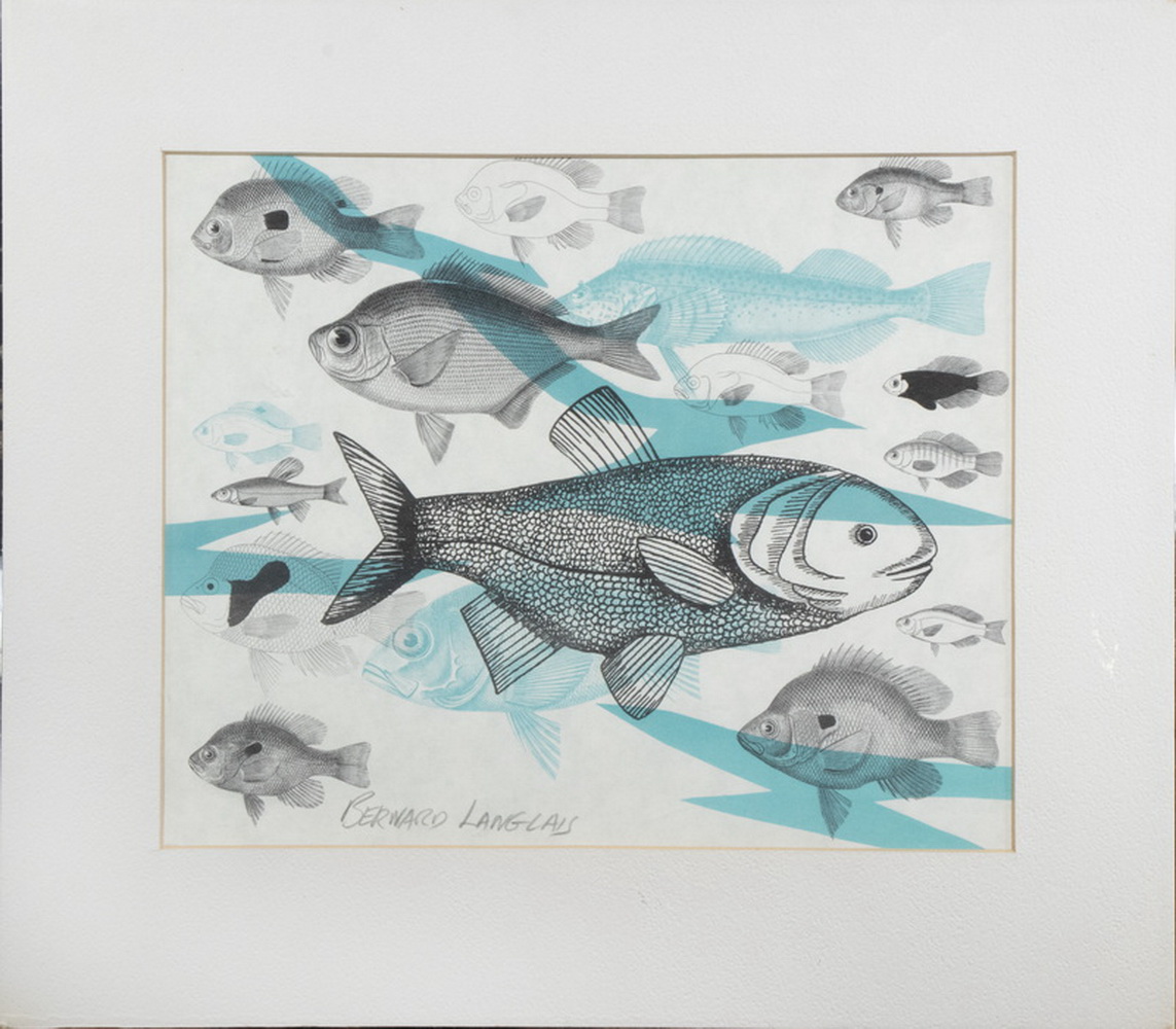 Appraisal: BERNARD LANGLAIS ME NY - Fish ink drawing of fish