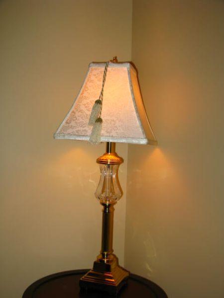 Appraisal: Brass Crystal Table Lamp with Linen Shade in This lot