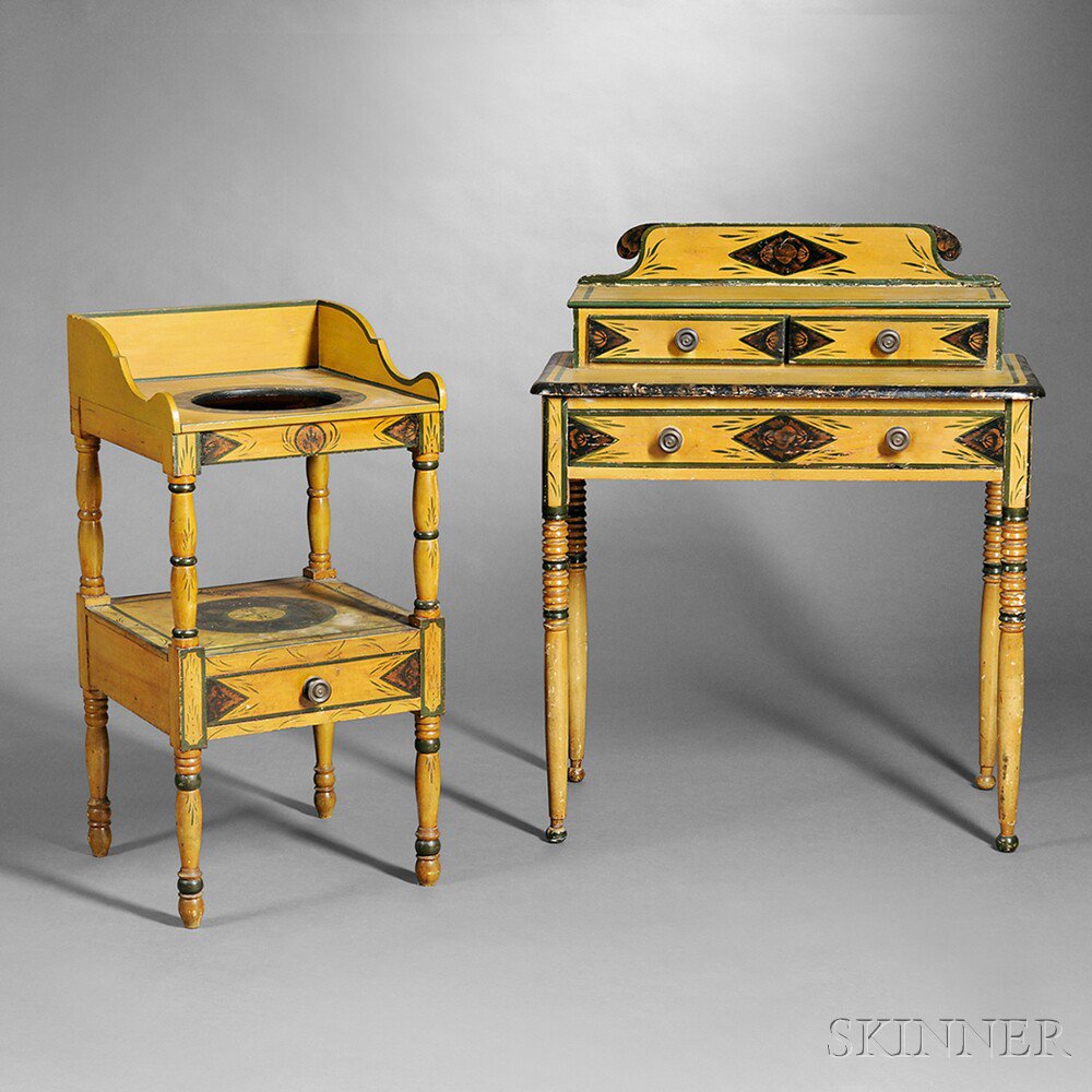 Appraisal: Yellow Paint-decorated and Stenciled Dressing Table and Chamber Stand New