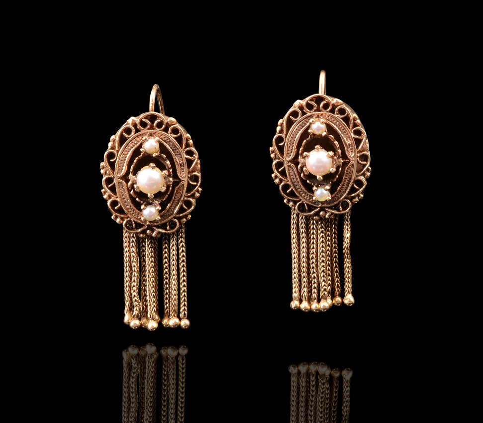 Appraisal: K GOLD VICTORIAN TASSEL AND SEED PEARL EARRINGS K yellow