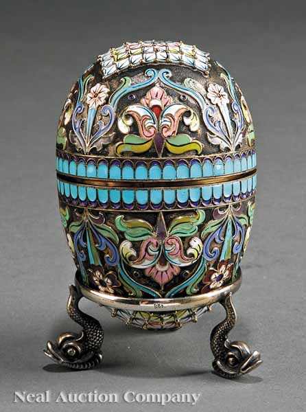 Appraisal: A Silver Gilt Cloisonn Enamel Egg on Stand egg bears