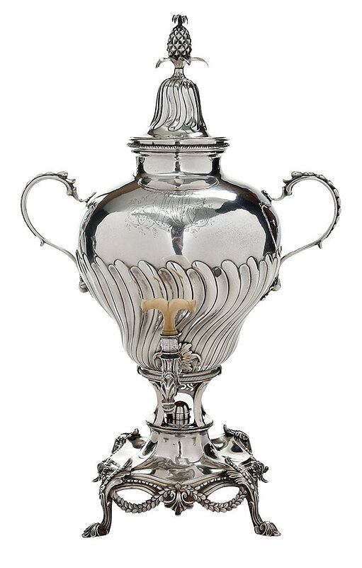 Appraisal: George III English Silver Hot Water Urn London gadroon form