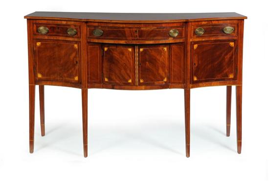 Appraisal: HEPPLEWHITE INLAID SERPENTINE FRONT SIDEBOARD American early th century mahogany