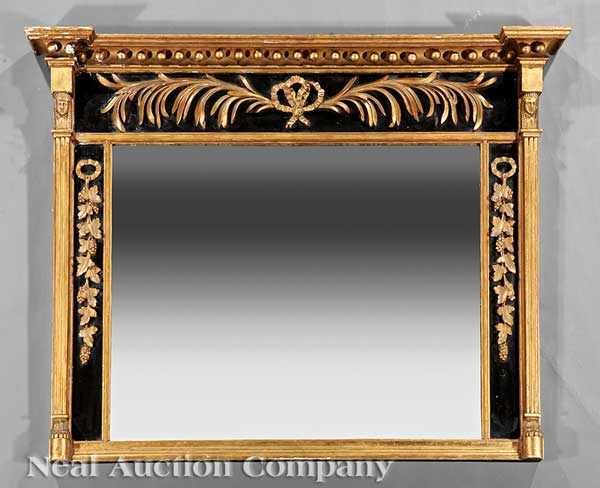 Appraisal: An English Regency Carved Giltwood and Ebonized Overmantel Mirror early