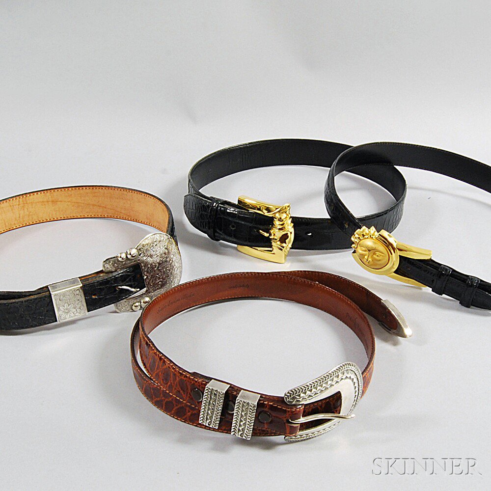 Appraisal: Four Lady's Belts two Kieselstein-Cord black alligator belts with gold-tone